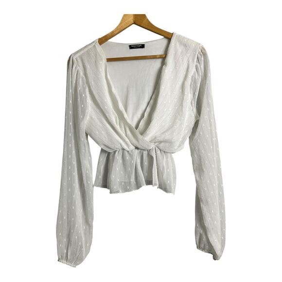 Nasty Gal Tops - Nasty Gal V-neck White Blouse Shirt Top Peplum Ruffle Small Medium